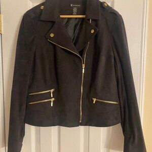INC International Concepts Women's Black Faux Suede Moto Zippers Jacket Size XL